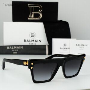 Balmain Women Sunglasses Black Gold Grey Cat Eye B-V BPS-121A-54 BRAND NEW